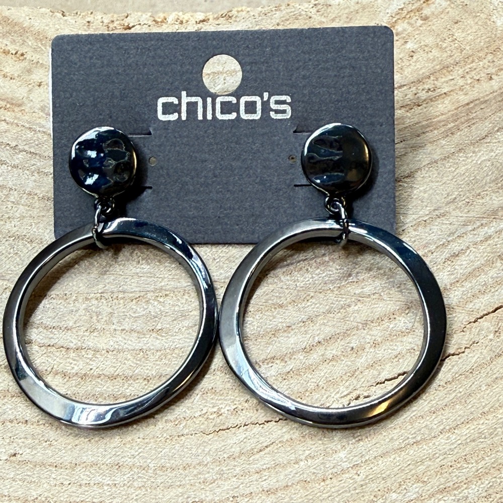 Chicos Bantly Gunmetal Disc Hoop Drop Earrings 401002812316 NEW